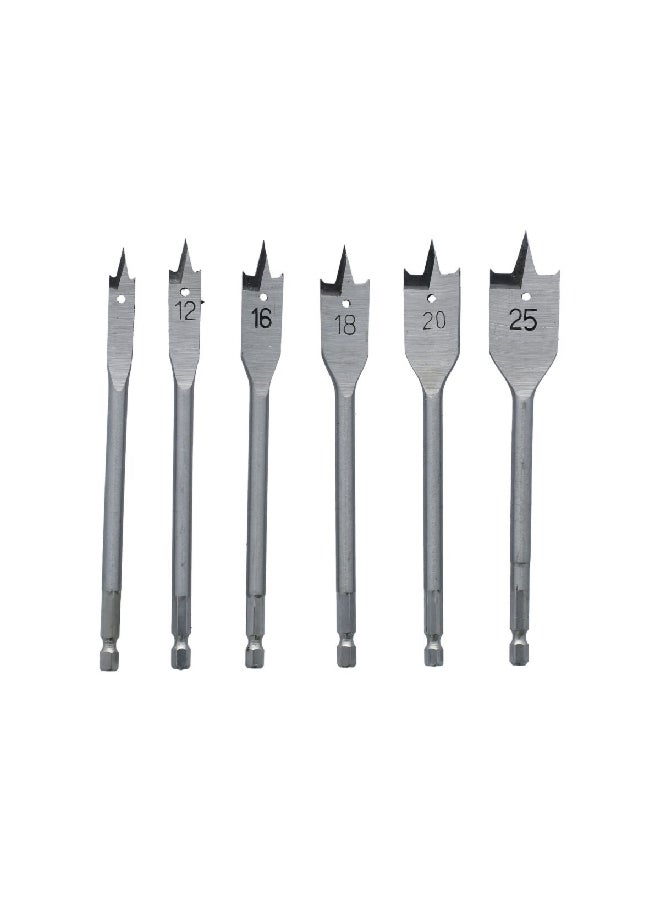 Tactix 6-Piece Break-Resistant Durable Flat Wood Drill Set Grey 25 x 152 mm 411647  - Image 1