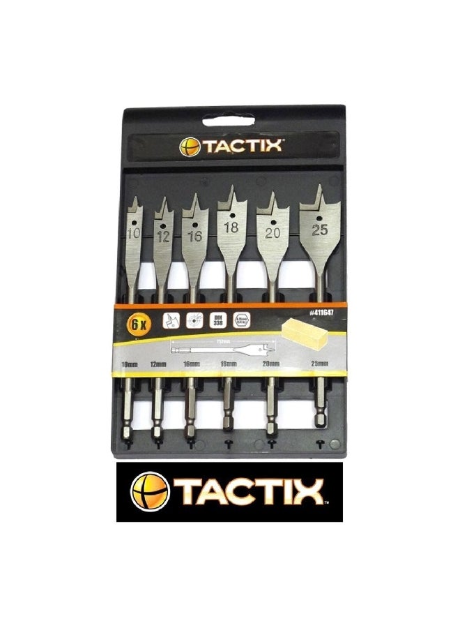 Tactix 6-Piece Break-Resistant Durable Flat Wood Drill Set Grey 25 x 152 mm 411647  - Image 3