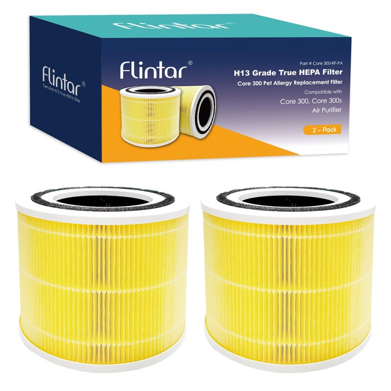 Flintar Core 300 Pet Allergy Replacement Filters Made in TAIWAN Compatible with LEVOIT Core 300 Core 300S VortexAir Air Purifier H13 Grade True HEPA Filter Replacement Core 300RFPA 2Pack