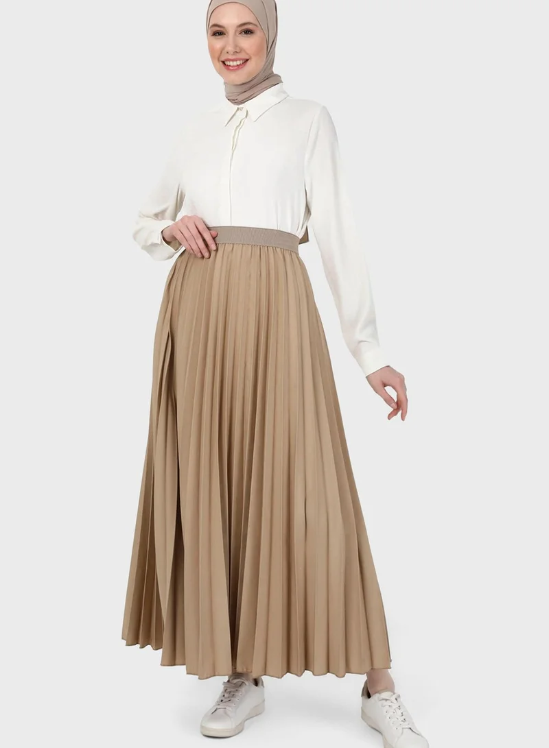 Refka by modanisa Pleated High Waist Skirt