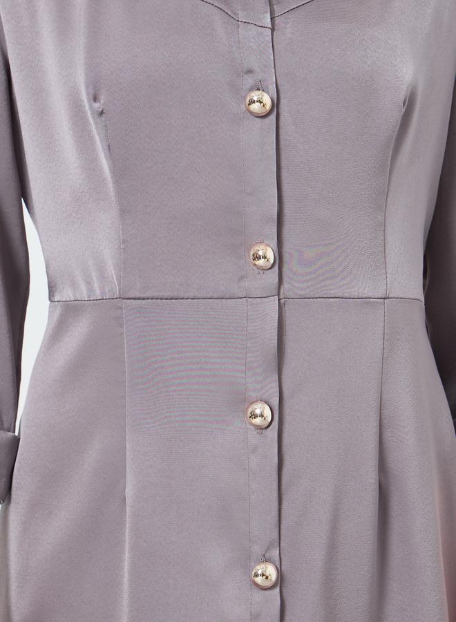 Take Two Women Grey Button Front Midi Shirt Dress - Image 4