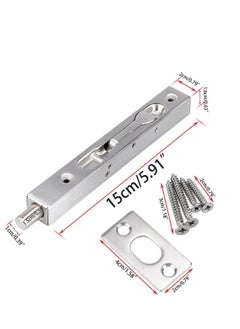 KASTWAVE 6 Inch Door Bolts, Stainless Steel Concealed Security French Door Locks with Hardwares, Metal Flush Latch Bolts for Composite Wood Double Dummy Door, 2 Pcs  - Image 3