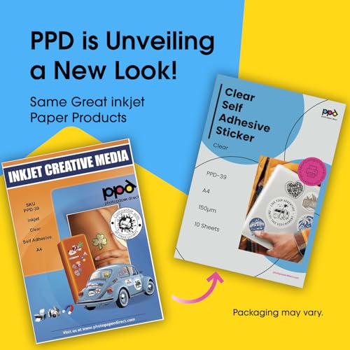 PPD Premium Printable Vinyl Sticker Paper for Inkjet Printer - 10 Sheets Clear Transparent Sticker Paper 8.5 x 11 - Self-Adhesive, Tear Resistant, Instant Dry - PPD-39-10 - Image 2