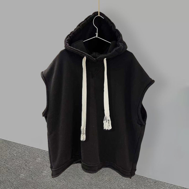 Solid Color Hooded Sleeveless T-Shirt Mens Autumn Fashion Brand Ins Korean Style Fashionable All-match Handsome Waistcoat Casual Loose Vest Black - Image 1