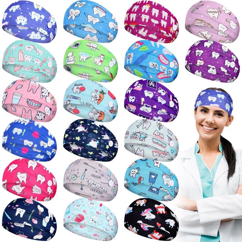 Canlierr 20 Pcs Dental Headbands for Women with Buttons Non Slip Dental Doctor Gifts Nursing Assistant Soft Accessories Sweat Wicking Headbands Gifts for Dentist Hygienist Medical Assistant - Image 1