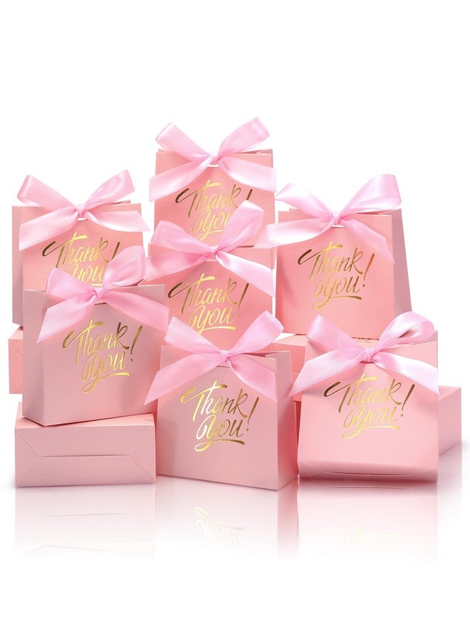 DOYIDE 30 Pack Small Thank You Gift Bags, 4.5x1.8x3.9in Party Favor Bags with Bow Ribbon, Mini Paper Gift Bag with Gold Foil Printed, Pink Treat Boxes for Birthday Wedding Bridal Baby Shower - Image 1