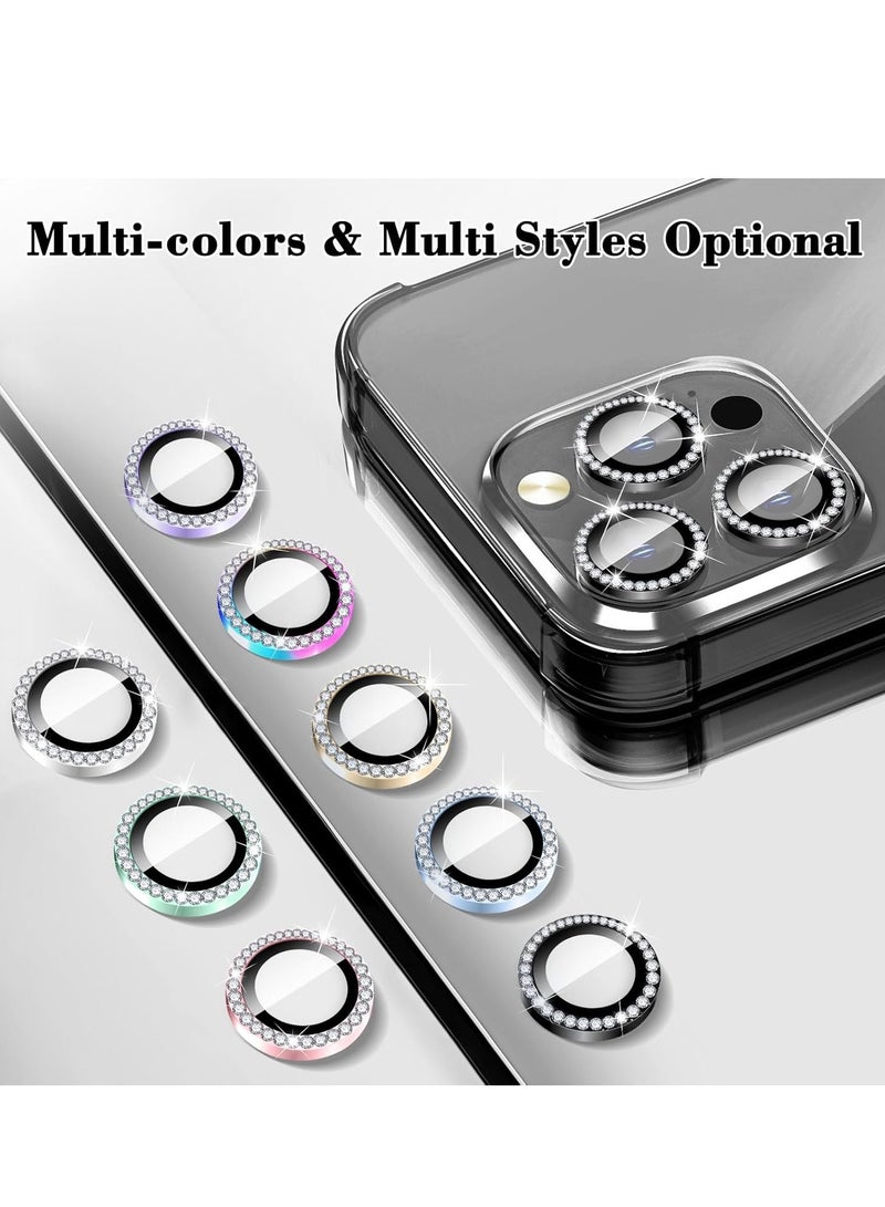 ELTRAZONE "Black Diamond Camera Lens Protector for iPhone 16 Pro/Pro Max – Bling Tempered Glass Cover with Automatic Alignment Metal Rings and Glitter Stickers" - Image 2