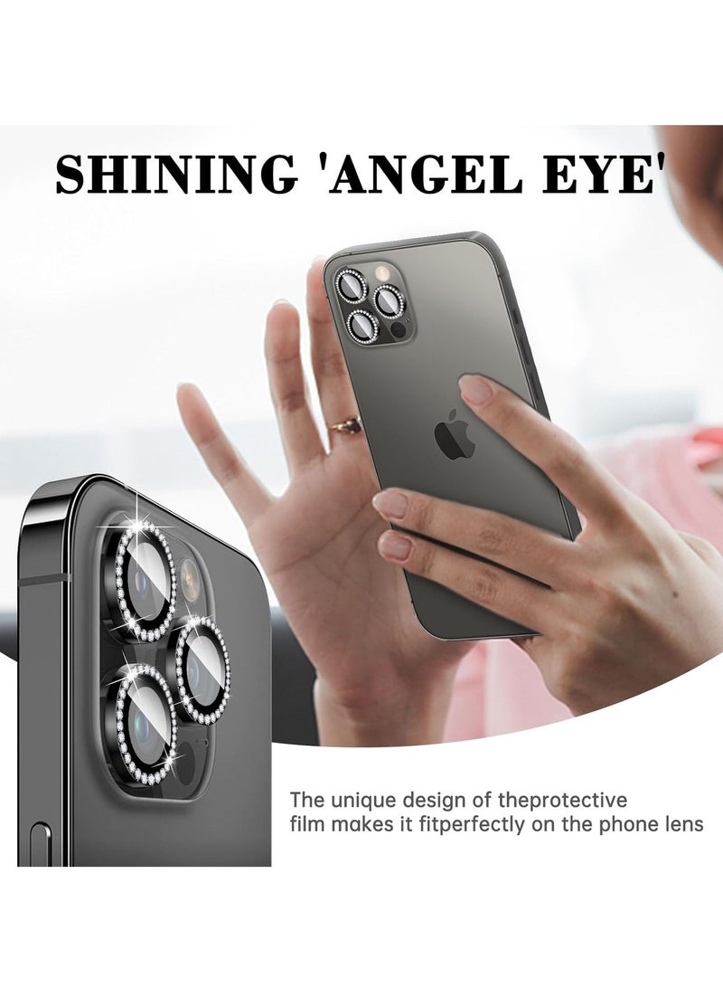 ELTRAZONE "Black Diamond Camera Lens Protector for iPhone 16 Pro/Pro Max – Bling Tempered Glass Cover with Automatic Alignment Metal Rings and Glitter Stickers" - Image 3