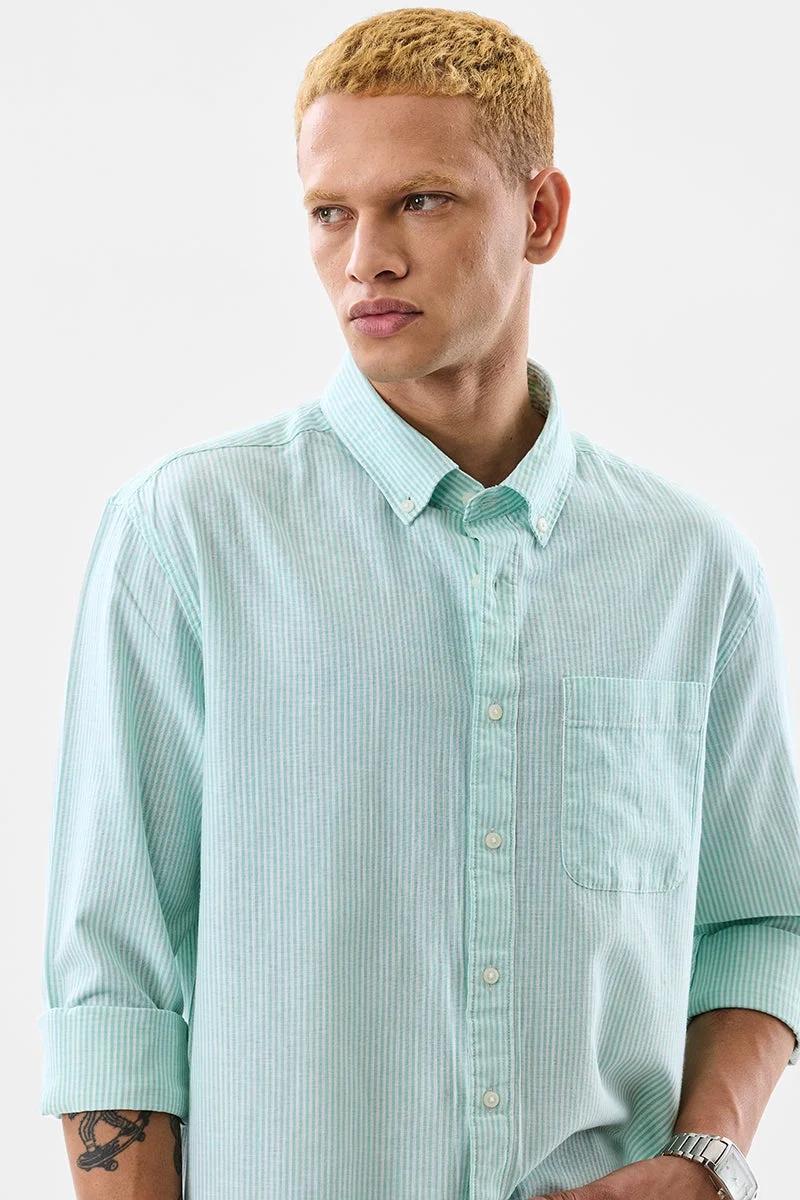 سنيتش Light Green Striped Long Sleeve Regular Fit Shirt