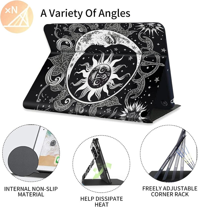 FUYOCWE for Fire HD 10 Case 2021,Fire HD 10 Plus Tablet Case (11th Generation, 2021 Release), Multi-Angle Slim Stand Smart Cover Cases for New Amazon Kindle Fire HD 10 10.1"-Blalck White Sun Moon Drawing - Image 5