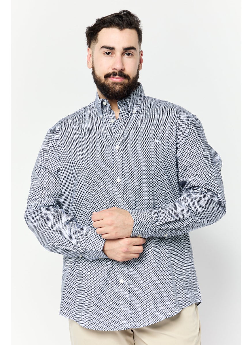 Harmont & Blaine - Men Narrow Fit Allover Print Long Sleeves Casual Shirt, Dark Navy - Image 1