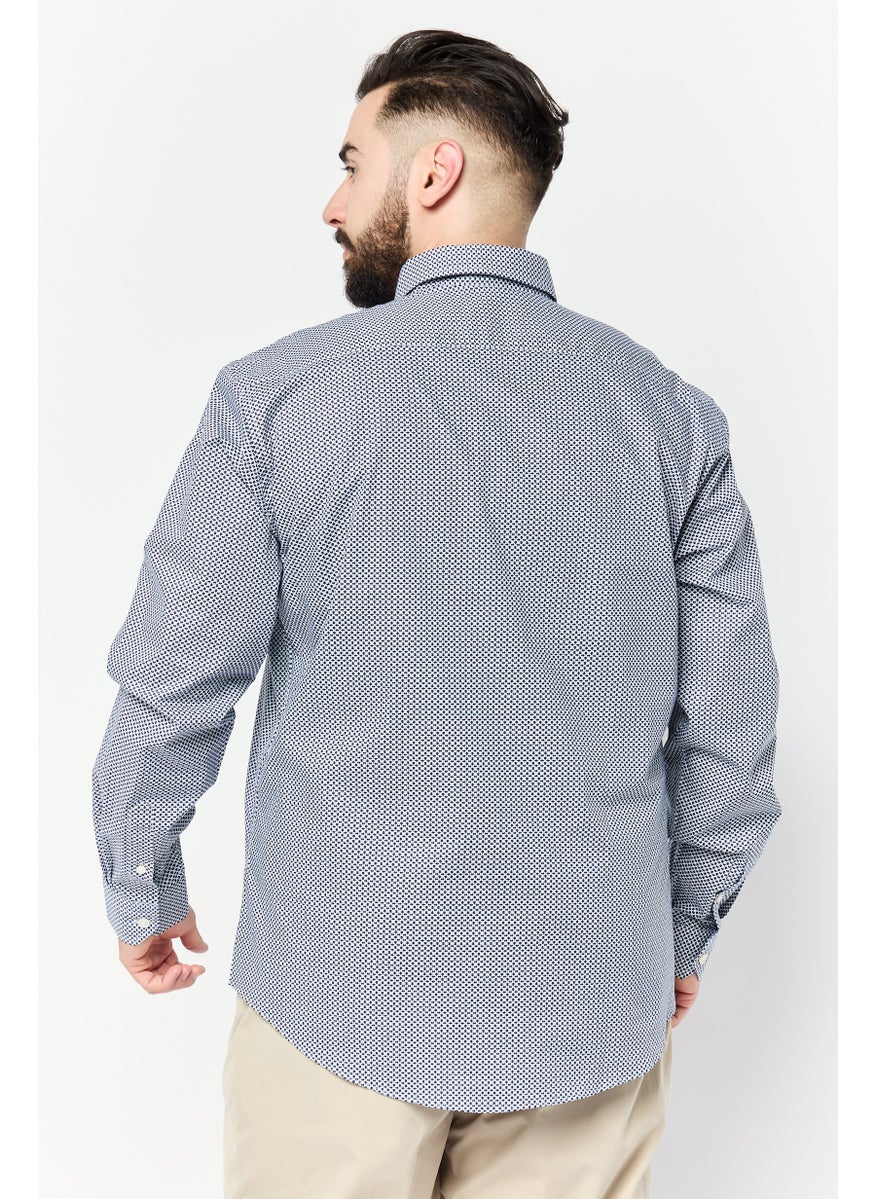 Harmont & Blaine - Men Narrow Fit Allover Print Long Sleeves Casual Shirt, Dark Navy - Image 1