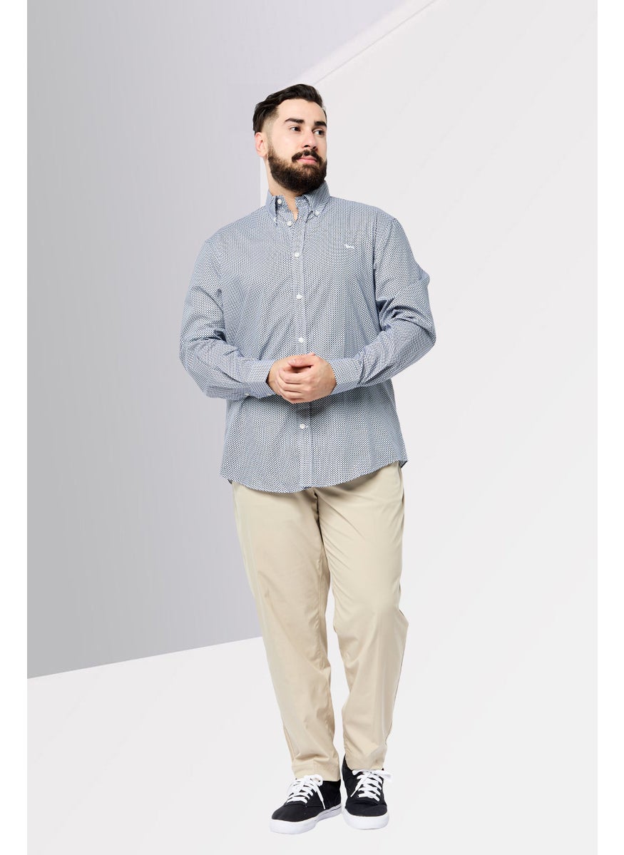 Harmont & Blaine - Men Narrow Fit Allover Print Long Sleeves Casual Shirt, Dark Navy - Image 1