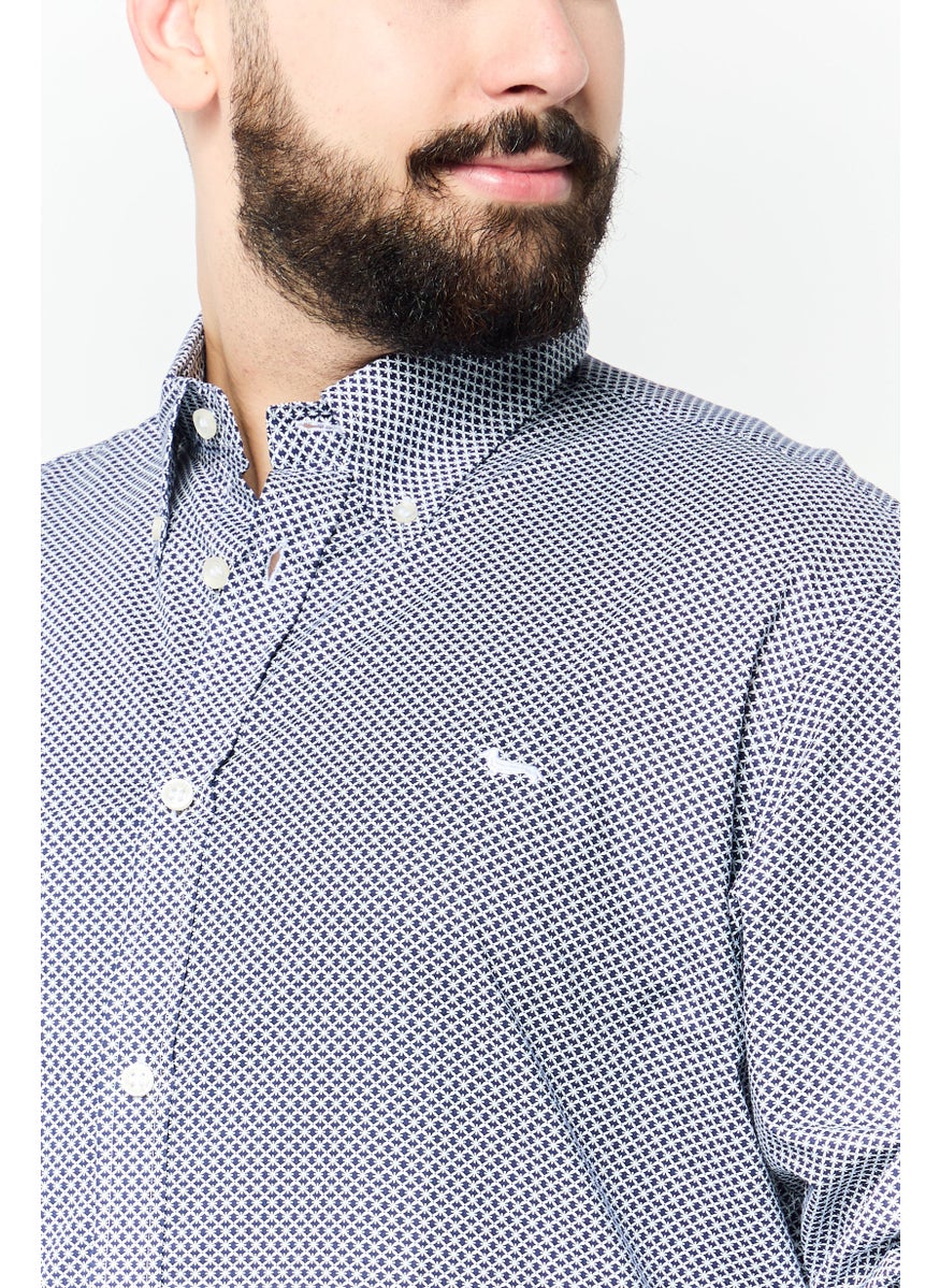 Harmont & Blaine - Men Narrow Fit Allover Print Long Sleeves Casual Shirt, Dark Navy - Image 1