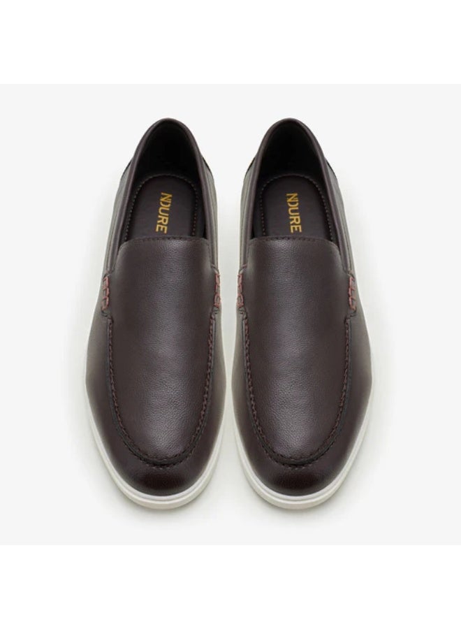 NDURE Men's Slip-On Loafers, Leather, White Sole, Casual Style - Image 3