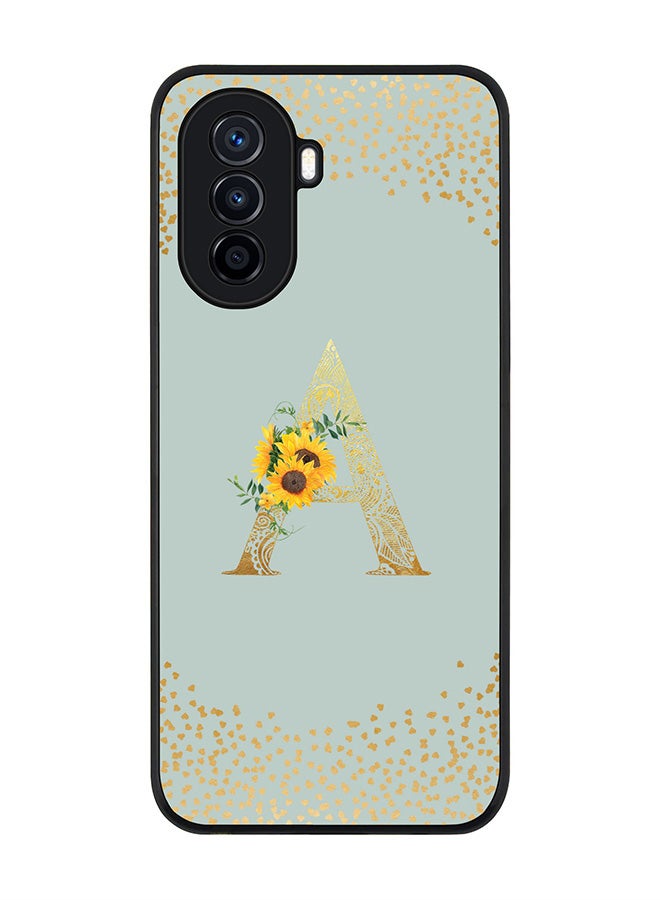 Stylizedd Rugged Black Edge case for Huawei nova Y71,Slim fit Flexible Cover - Custom Monogram Initial Letter Floral Mandala Pattern Alphabet - A (Light Grey ) - Image 1