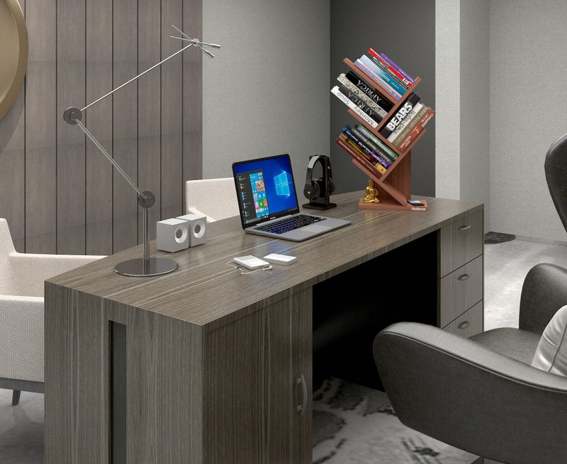 Madhuran Engineering Wood Studio Shelf Bookcase Space Saving Holder Books Office Desk Organizer (Matte, Classic Walnut) - Image 3