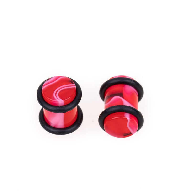 Memsion Ear Stretching Kit 50 Pieces Earrings 14Gauges-00Gauges Earrings Acrylic Tapers Plugs Silicone Tunnels Ear Gauges Expander Set Body Piercing Kit Piercing Jewelry Marble Red Color - Image 5