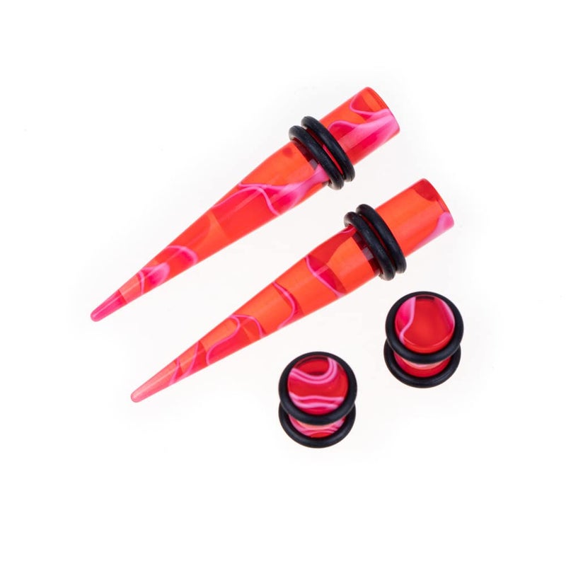 Memsion Ear Stretching Kit 50 Pieces Earrings 14Gauges-00Gauges Earrings Acrylic Tapers Plugs Silicone Tunnels Ear Gauges Expander Set Body Piercing Kit Piercing Jewelry Marble Red Color - Image 3