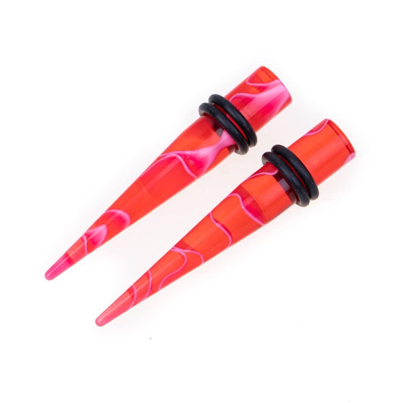 Memsion Ear Stretching Kit 50 Pieces Earrings 14Gauges-00Gauges Earrings Acrylic Tapers Plugs Silicone Tunnels Ear Gauges Expander Set Body Piercing Kit Piercing Jewelry Marble Red Color - Image 4