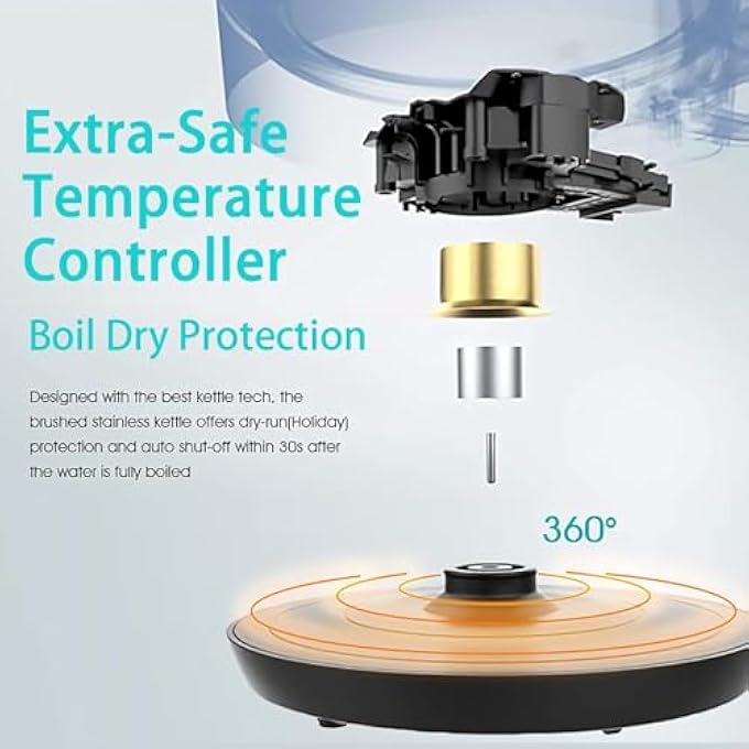 سكاي تاتش غلاية كهربائية 2 لتر 1500 واط زجاج ماء ساخن غلاية إبريق شاي مؤشر LED زجاجي بوروسيليكات خالي من Bpa وإيقاف تلقائي واقي من الغليان الجاف قاع من الفولاذ المقاوم للصدأ - Image 5