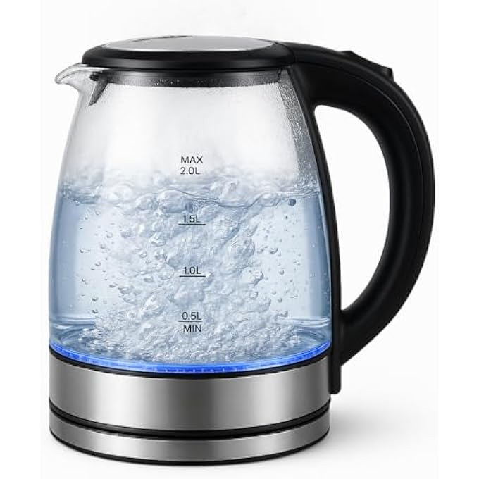 سكاي تاتش غلاية كهربائية 2 لتر 1500 واط زجاج ماء ساخن غلاية إبريق شاي مؤشر LED زجاجي بوروسيليكات خالي من Bpa وإيقاف تلقائي واقي من الغليان الجاف قاع من الفولاذ المقاوم للصدأ - Image 1