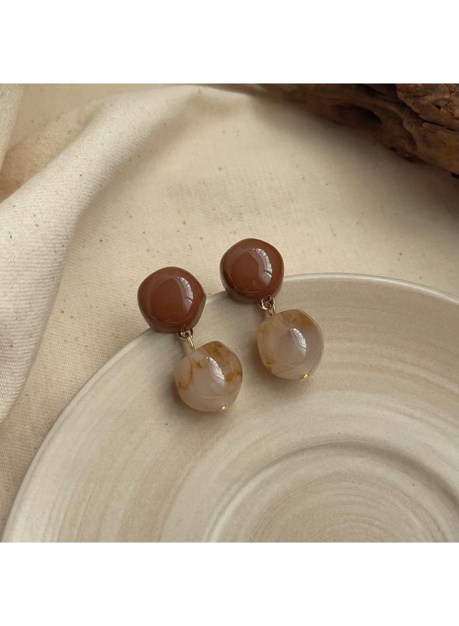 Retro Elegant Brown Earrings Female Geometric Blooming Acrylic Earrings Personality Fashion High Sense Earrings