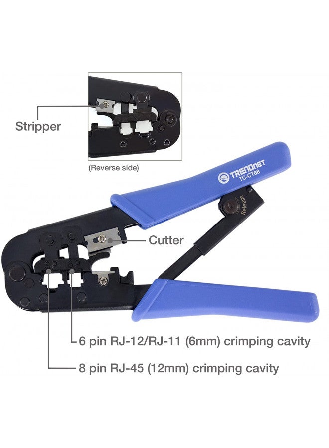 TRENDnet Crimping Tool, Crimp, Cut, And Strip Tool, For Any Ethernet or Telephone Cable, Built-In Cutter And Stripper, 8P-RJ-45 And 6P-RJ-12, RJ-11, All Steel Construction, Black, TC-CT68 - Image 2