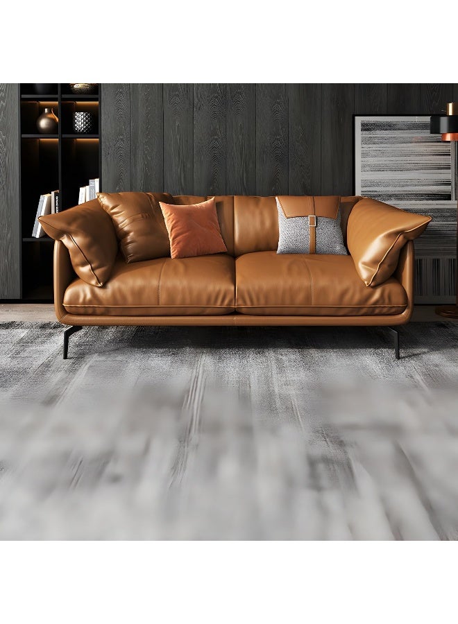 Comfynest Faux Leather Modern Sofa In Brown With Loose Back And Pillow Top Arm - Image 2