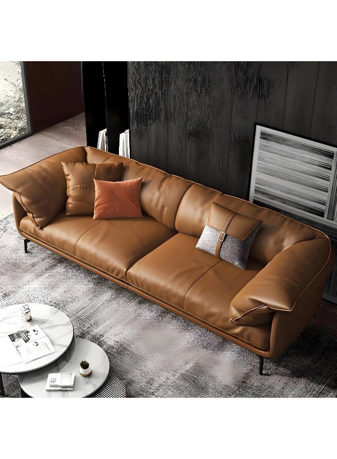 Comfynest Faux Leather Modern Sofa In Brown With Loose Back And Pillow Top Arm - Image 3