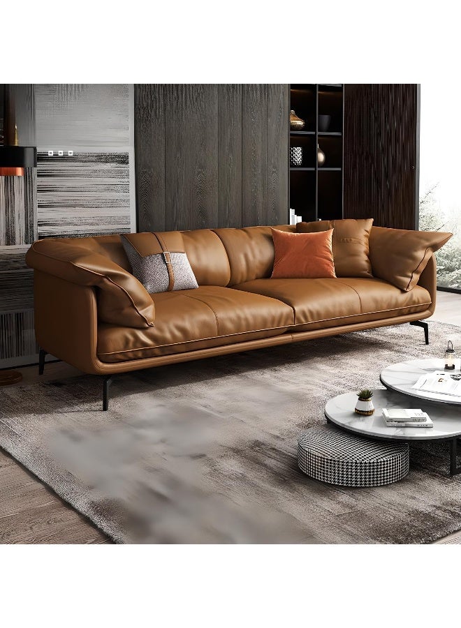 Comfynest Faux Leather Modern Sofa In Brown With Loose Back And Pillow Top Arm - Image 4