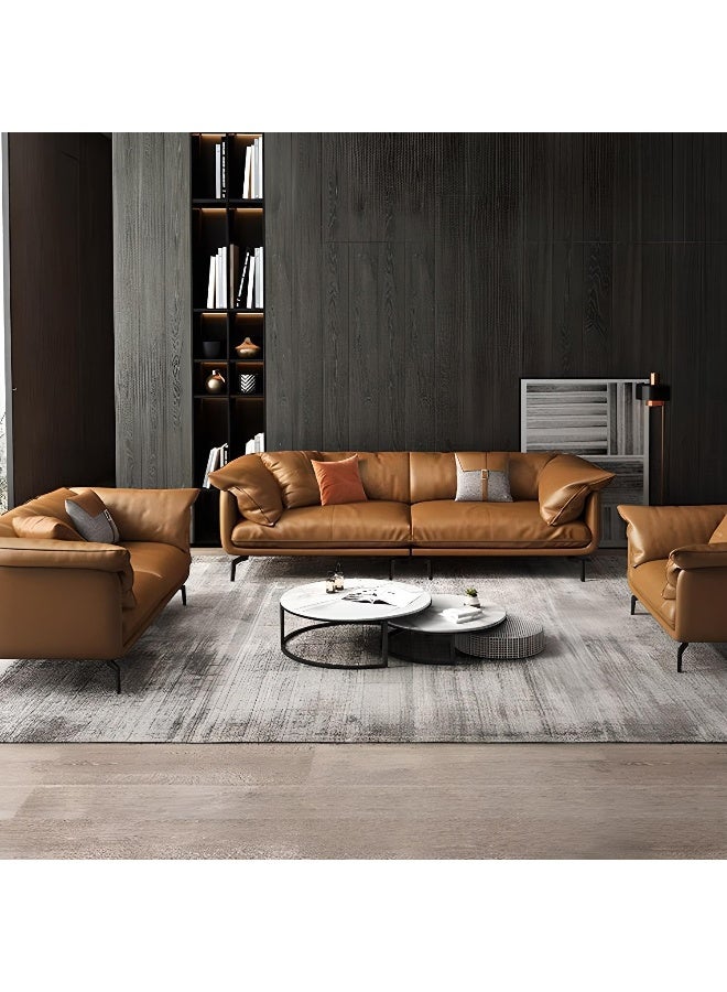 Comfynest Faux Leather Modern Sofa In Brown With Loose Back And Pillow Top Arm - Image 1