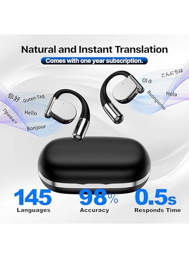 Topleo AI Language Translator Earbuds, OWS Real-Time 3-in-1 Translation Earbuds 144 Languages & Accents, Translation Device for Travel Business Learning, Black - Image 2