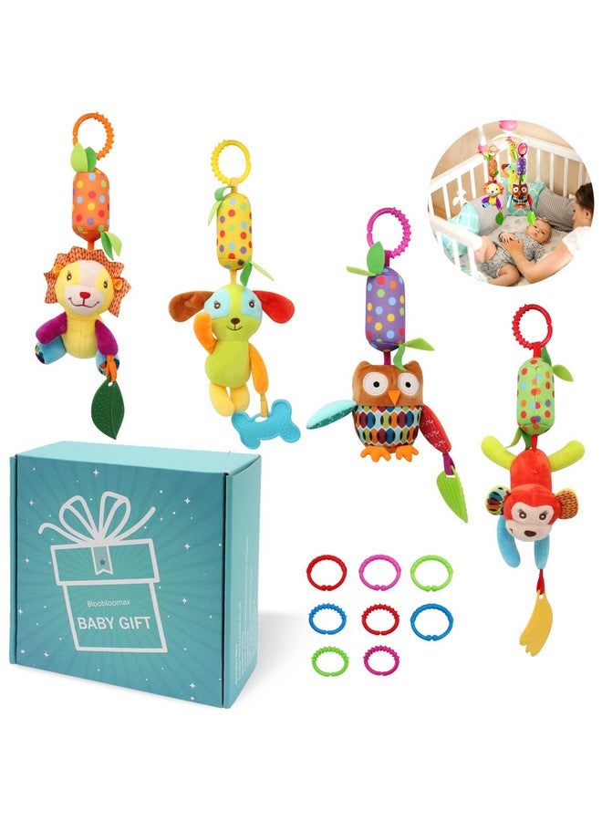Bloobloomax Baby Soft Hanging Rattle, Car Seat Stroller Toys with Plush Animal C-Clip Ring for Infant Babies Boys and Girls 3 6 9 to 12 Months (12PCS-A) - Image 1