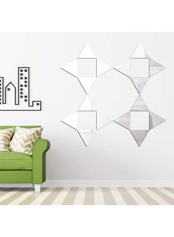 erorex 3D Acrylic Mirror Wall Stickers 16 Pcs Diy Art Self Adhesive Wall Decals Home Decorations 3D Acrylic Self Adhesive Decals For Living Room Bedroom Bathroom And More Triangles Silver - Image 2