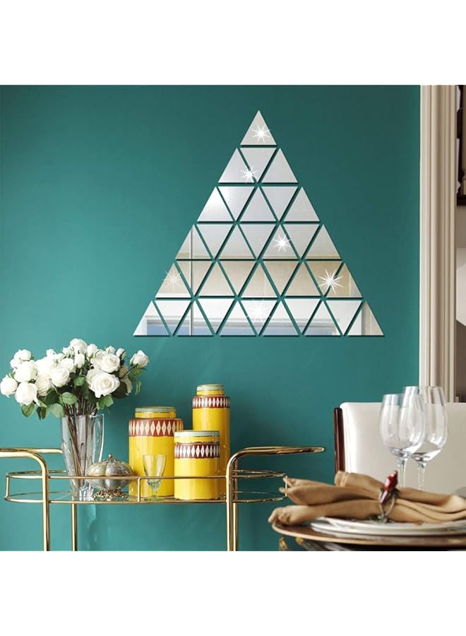 erorex 3D Acrylic Mirror Wall Stickers 16 Pcs Diy Art Self Adhesive Wall Decals Home Decorations 3D Acrylic Self Adhesive Decals For Living Room Bedroom Bathroom And More Triangles Silver - Image 3