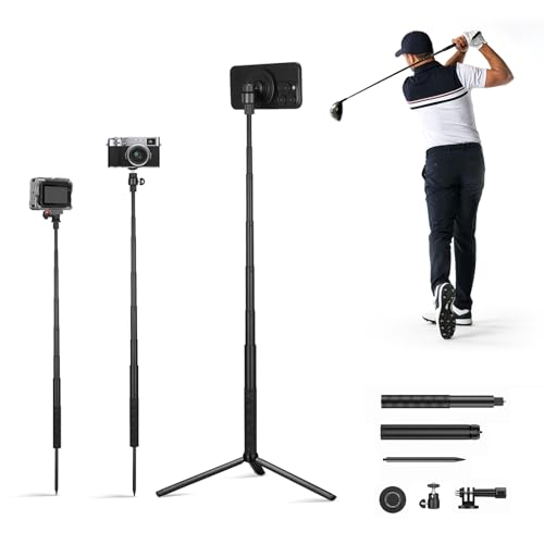CAMOLO GEEK Monopod and Tripod Selfie Stick to Record Golf Swing Training Aid with Ground Spike Stake Gopro Adapter 14 Screw Magnetic Golf Phone Holder Compatible with Magsafe iPhone - Image 1