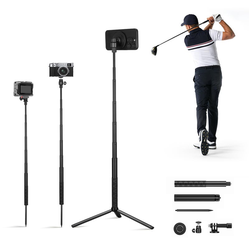 CAMOLO GEEK Monopod and Tripod Selfie Stick to Record Golf Swing Training Aid with Ground Spike Stake Gopro Adapter 14 Screw Magnetic Golf Phone Holder Compatible with Magsafe iPhone - Image 2