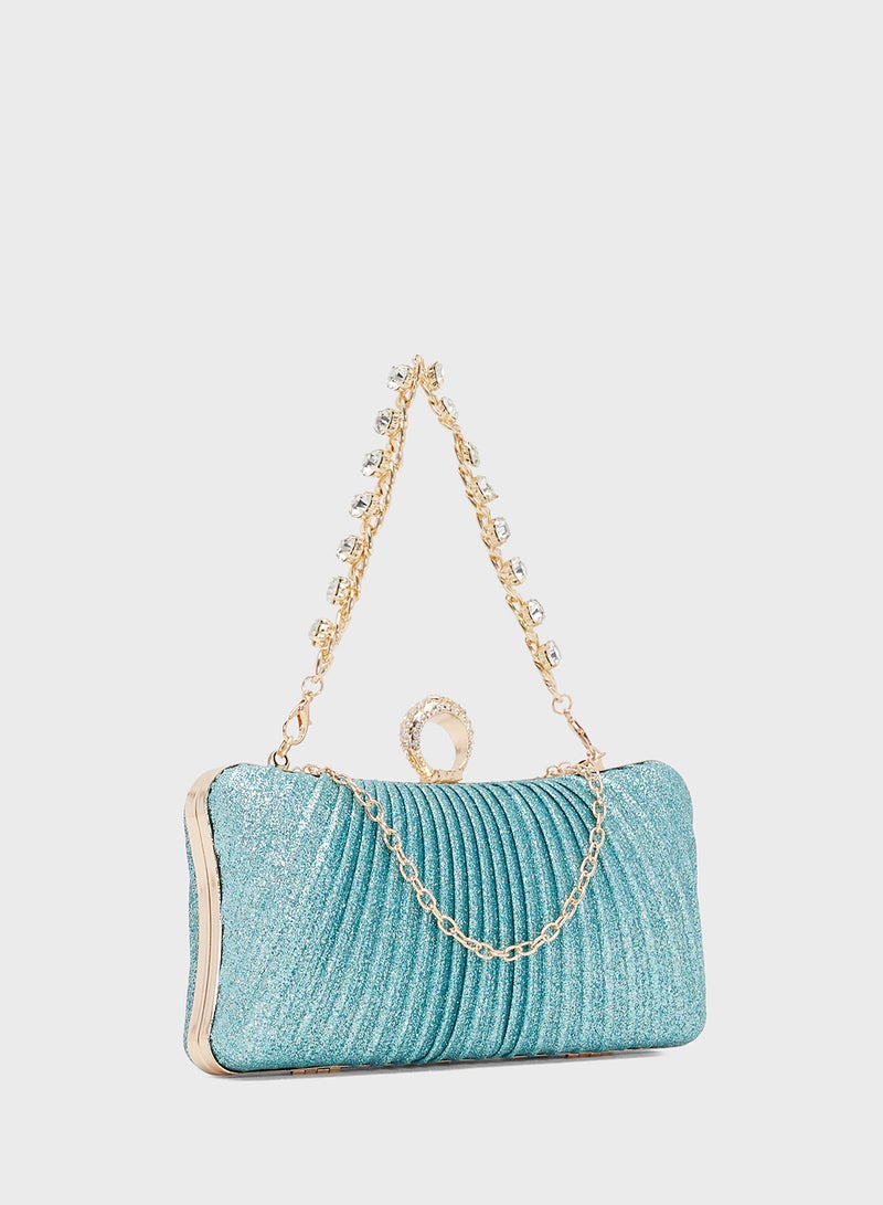 Khizana Gold Accent Metallic Jewel Embellished Clutch - Image 3