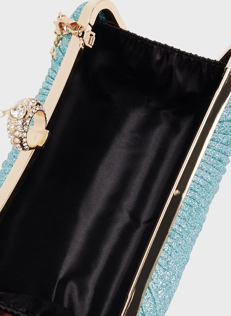 Khizana Gold Accent Metallic Jewel Embellished Clutch