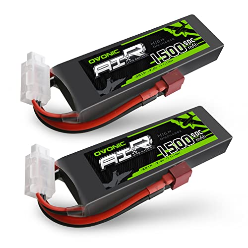 OVONIC بطارية ليثيوم بوليمر OVONIC 2S 50C سعة 1500mAh 7.4V مع غلاف ناعم وموصل Dean-Style لطائرة فوم صغيرة ومروحية صغيرة وطائرة RC 55mm EDF RX TX وسيارات RC بمقياس 1/12 1/14 1/16 1/18 (عبوتين) - Image 1