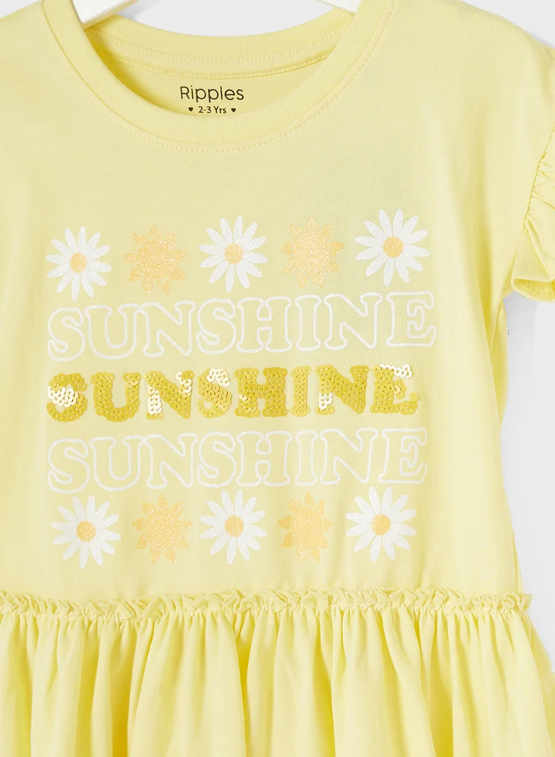 Ripples Sunshine Graphic Ruffle Dress