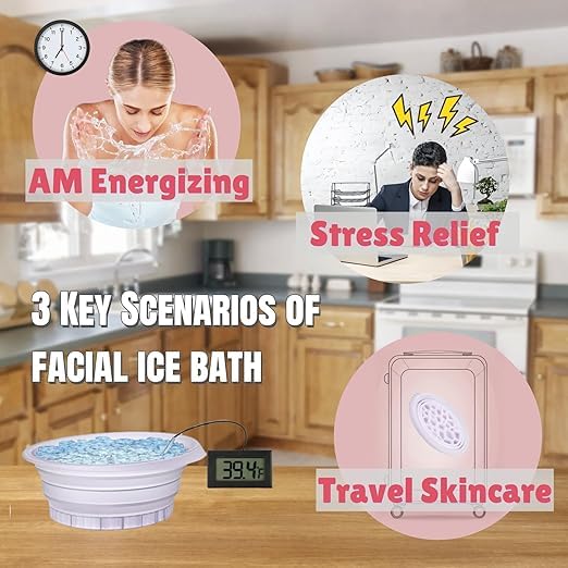 AMIRATE Facial Cold Plunge Bowl kit- Face Bowl for Ice, Portable Foldable Silicone Ice Facial 𝖡owl for Puffiness, Skin Relief & Beauty Care, Includes Reusable Cubes (PINK) - Image 4
