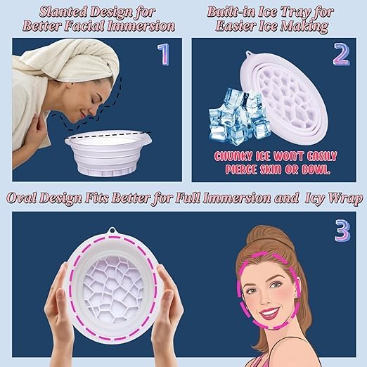 AMIRATE Facial Cold Plunge Bowl kit- Face Bowl for Ice, Portable Foldable Silicone Ice Facial 𝖡owl for Puffiness, Skin Relief & Beauty Care, Includes Reusable Cubes (PINK) - Image 3
