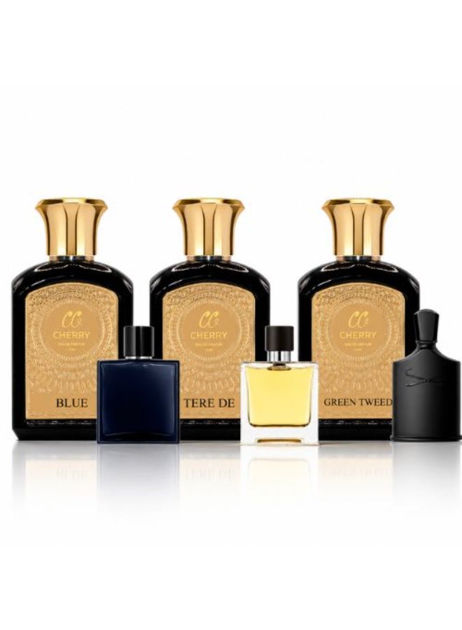Green Tweed Cherry Perfume 75ml + Terry De Cherry Perfume 75ml + Blue Cherry Perfume 75ml | Luxury Men's Fragrance Trio 225ml
