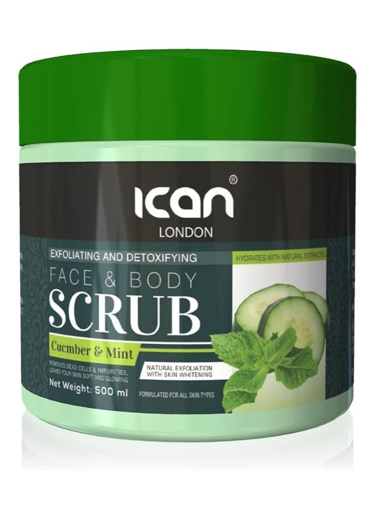 iCan London ICan London Cucumber & Mint Face and Body Scrub, Exfoliating and Detoxifying, 500ml 