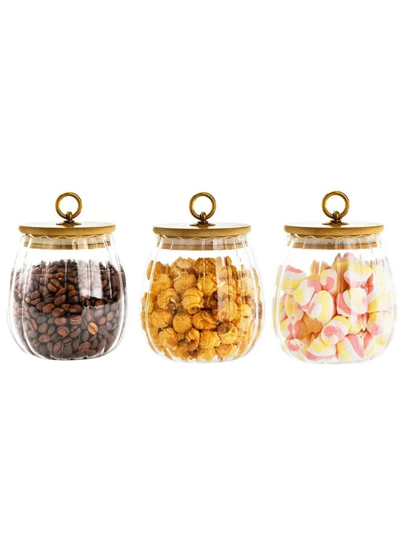 AUTOYSUR Glass Storage Jars with Airtight Lids, Decorative Coffee Bar Container with Airtight Bamboo Lid Metal Ring Canisters Sets for Home Kitchen Storing Candy, Cookie, Nuts, Oatmeal (Oval, 3pcs)  - Image 1