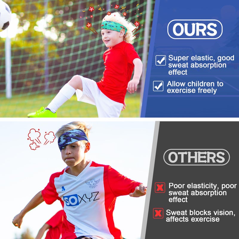 MADHOLLY Sweatbands for Kids - Non Slip Breathable Kids Athletic Sweatband Football Headband for Boys Girls 4 5 6 7 8 9 10 Years Gifts, Milk Silk Elastic Sweat Absorbing Hairband, Cartoon - Image 3