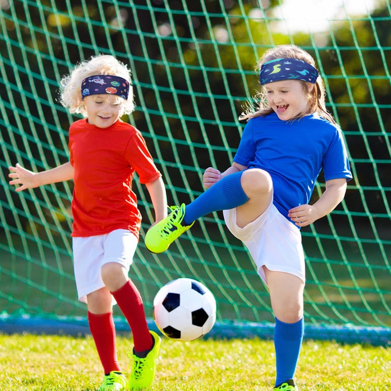 MADHOLLY Sweatbands for Kids - Non Slip Breathable Kids Athletic Sweatband Football Headband for Boys Girls 4 5 6 7 8 9 10 Years Gifts, Milk Silk Elastic Sweat Absorbing Hairband, Cartoon - Image 2