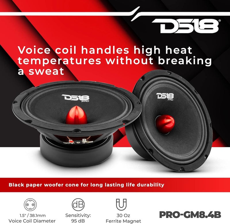 DS18 مكبر الصوت DS18 PRO-GM8.4B - 8 بوصة، متوسط المدى، رصاصي الألمنيوم الأحمر، 580 واط كحد أقصى، 4 أوم، 1.5 بوصة لفائف صوت كابتون عالية الجودة لمكبرات الصوت في السيارة أو الشاحنة - Image 3